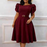 Plus Size Short Sleeve Solid Midi Dress GCZF 8654