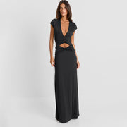 Hollow Out Deep V Neck Maxi Dress GSZM C26DS262