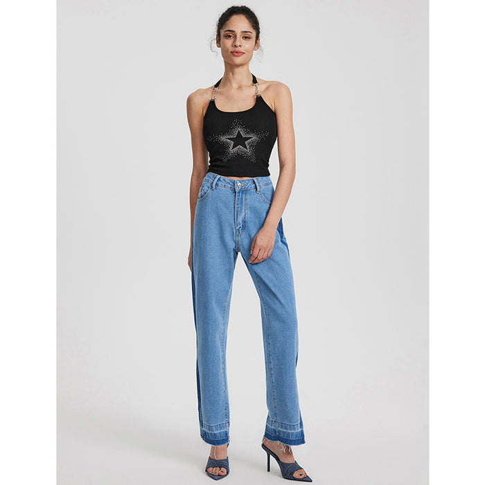 Retro High Waisted Split Straight Jeans GYXN 15160