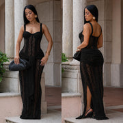 See Through Lace Sling Maxi Dress BY 7705