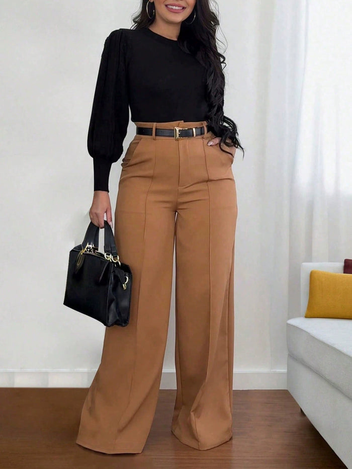 Loose Solid Color Straight Suit Pants SH 391409
