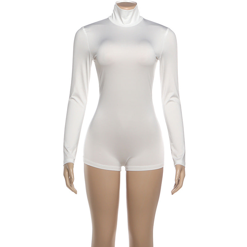 Solid Color Long Sleeve High Collar Romper GZJQ K25Q84138