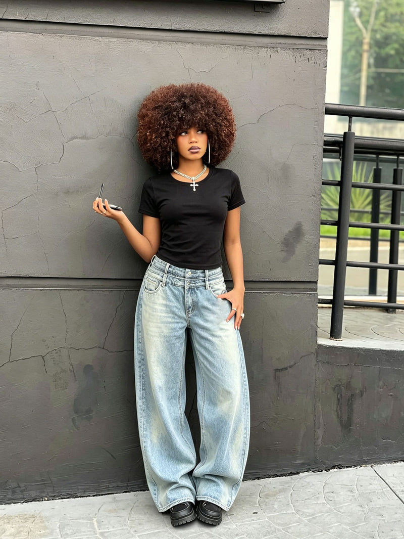 Plus Size Fashion Washed Straight Jeans GYLN 9572