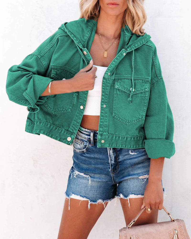 Drawstring Hooded Loose Denim Coat GYAN 606