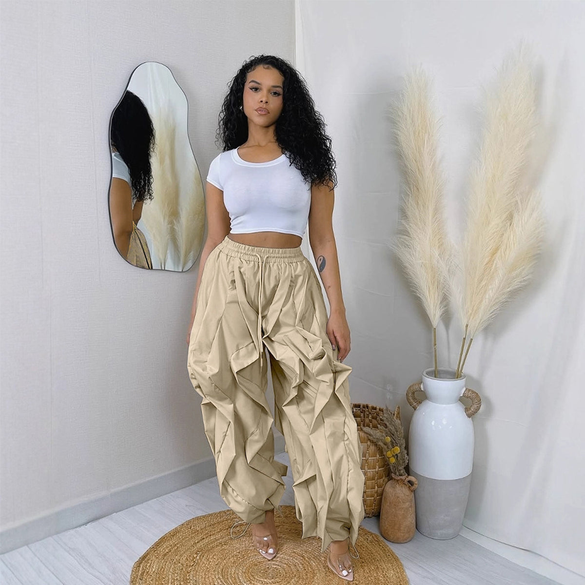 Plus Size Patchwork Solid Color Lantern Pants NY 3685