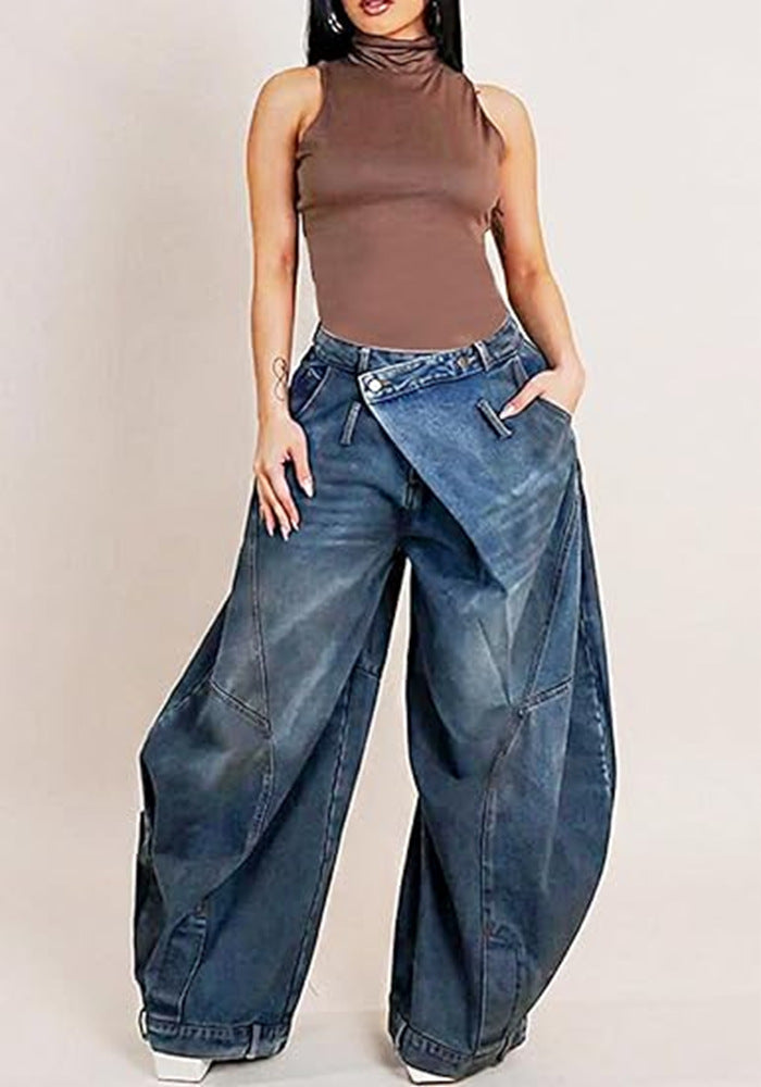 Plus Size Fashion Washed Wide Leg Jeans BGN 367