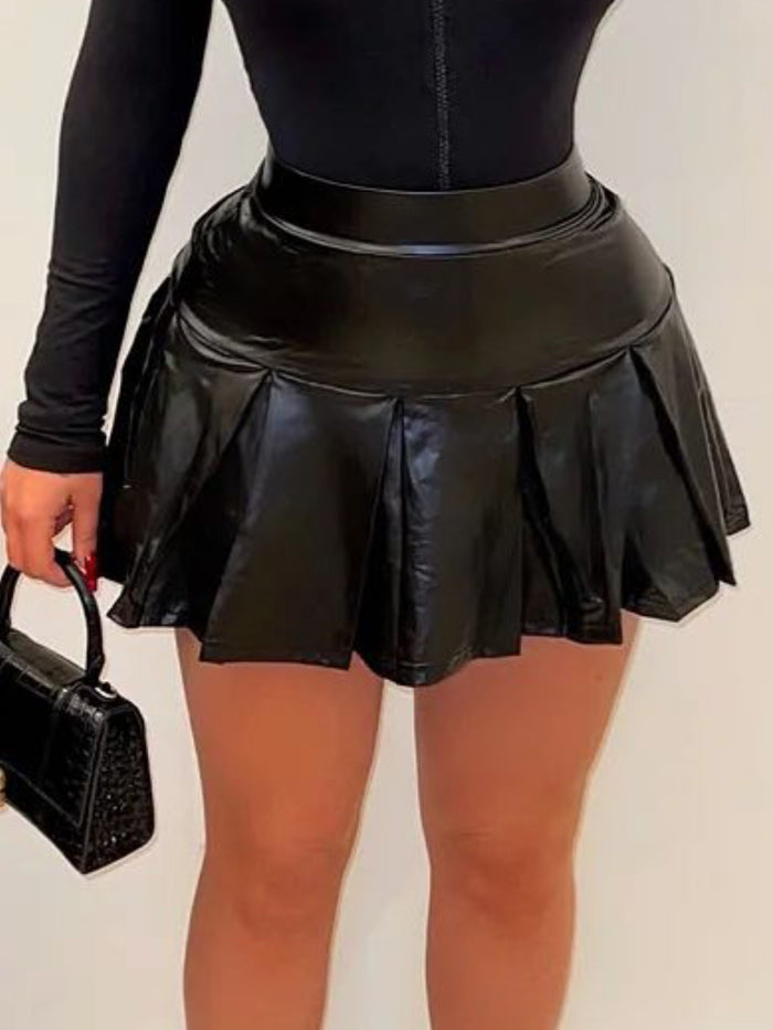 Sexy Pleated Leather Skirt YH 5324