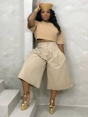 Solid Color Ruched Loose Trousers SH 391585