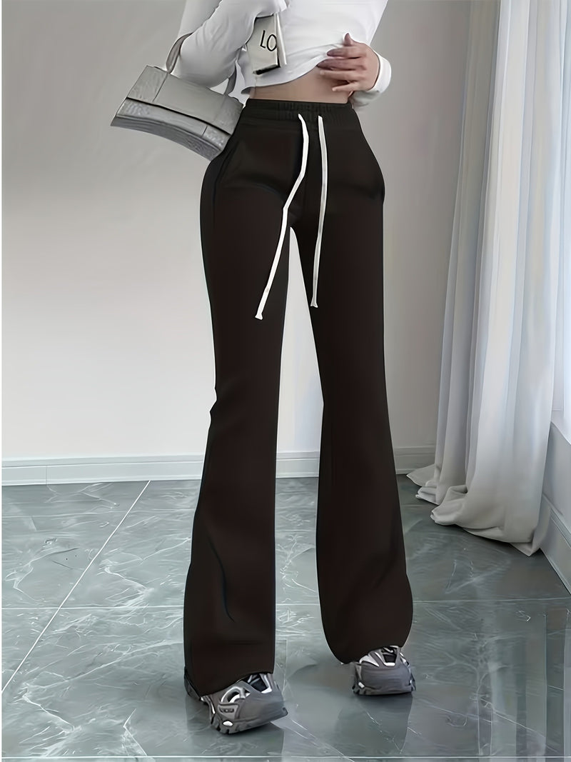 Drawstring Solid Color Micro Flare Pants GDYF 3455