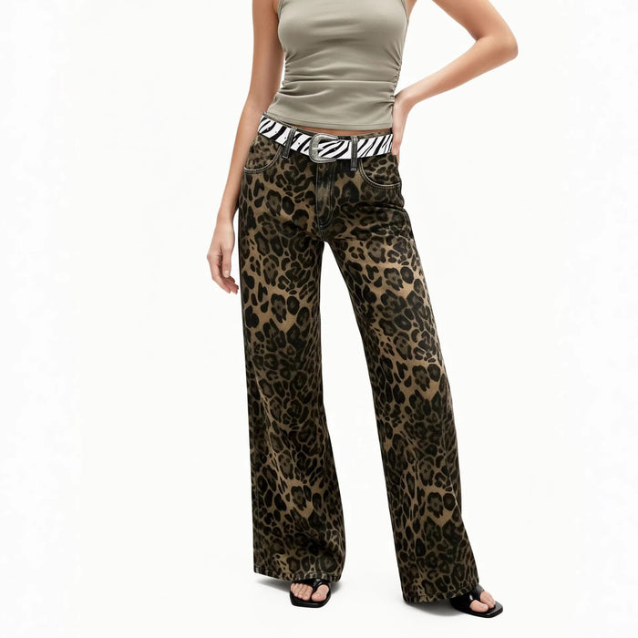 Leopard Print Loose Straight Jeans GXJF %E8%B1%B9%E7%BA%B9