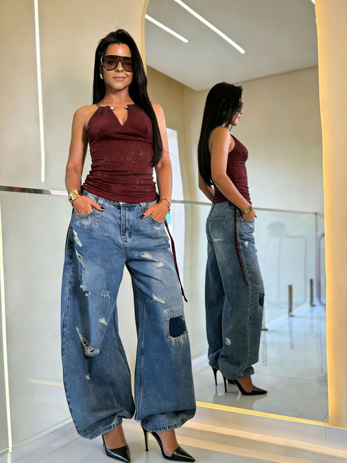 Plus Size Holes Loose Wide Leg Jeans GYLN 4947