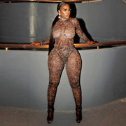 Mesh Long Sleeve Bodysuit Tight Two Piece Pants Set GSBD D25ST200