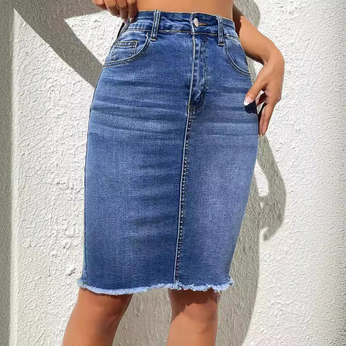 Casual Denim Raw Edge Half Body Skirt GKNF TSYJ 0809