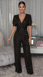 Short Sleeve V Neck Wide Leg Jumpsuit OSM 4498