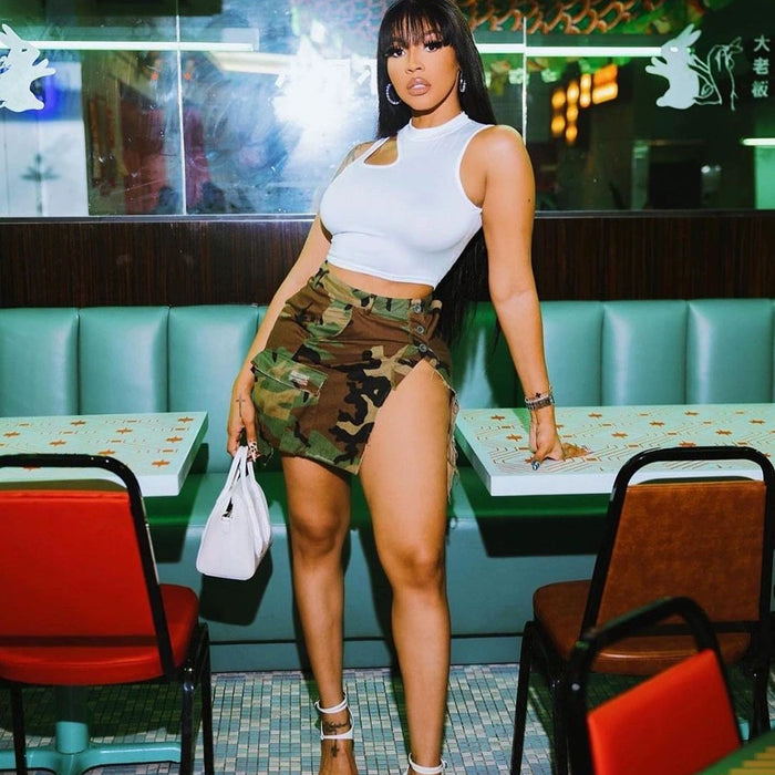 Camouflage Split Tassel Half Body Skirt GBTF 9190DD