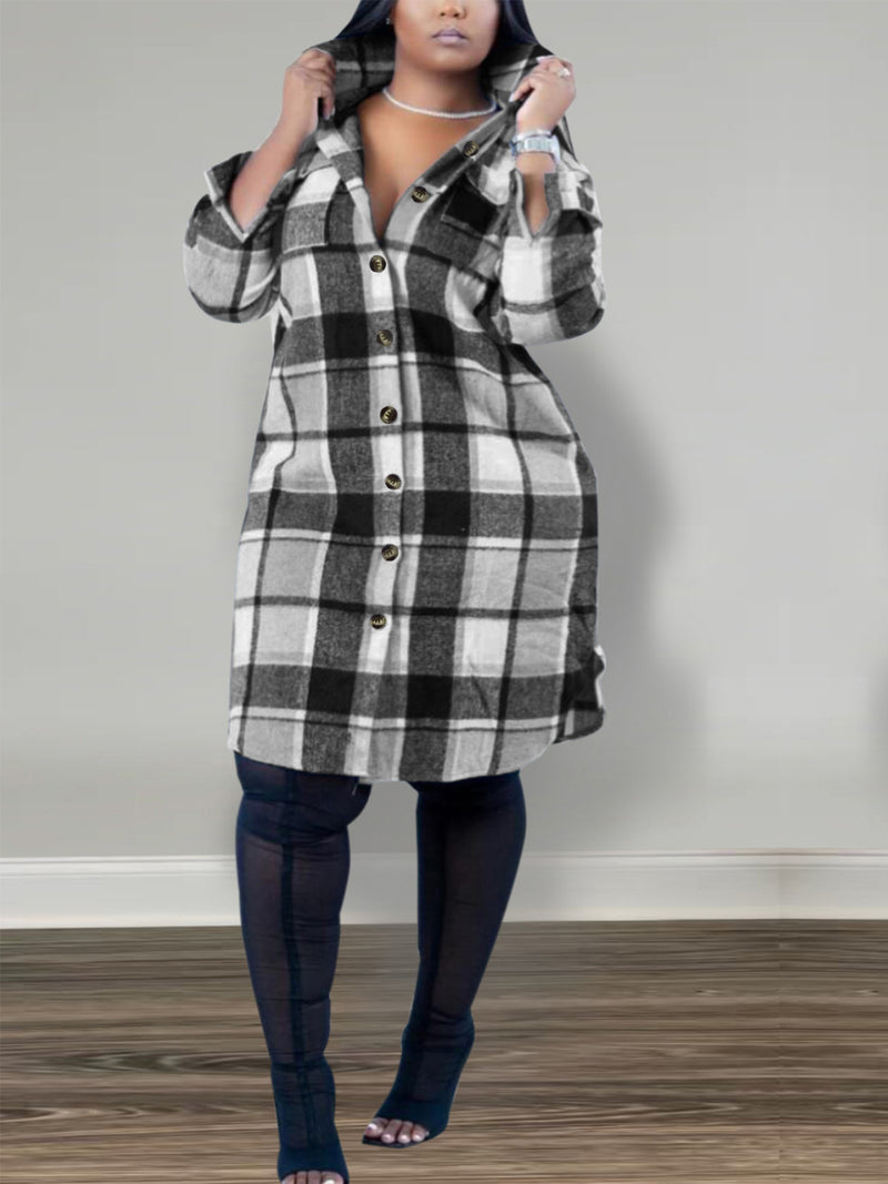 Plaid Print Long Sleeve Long Coats YH 5339