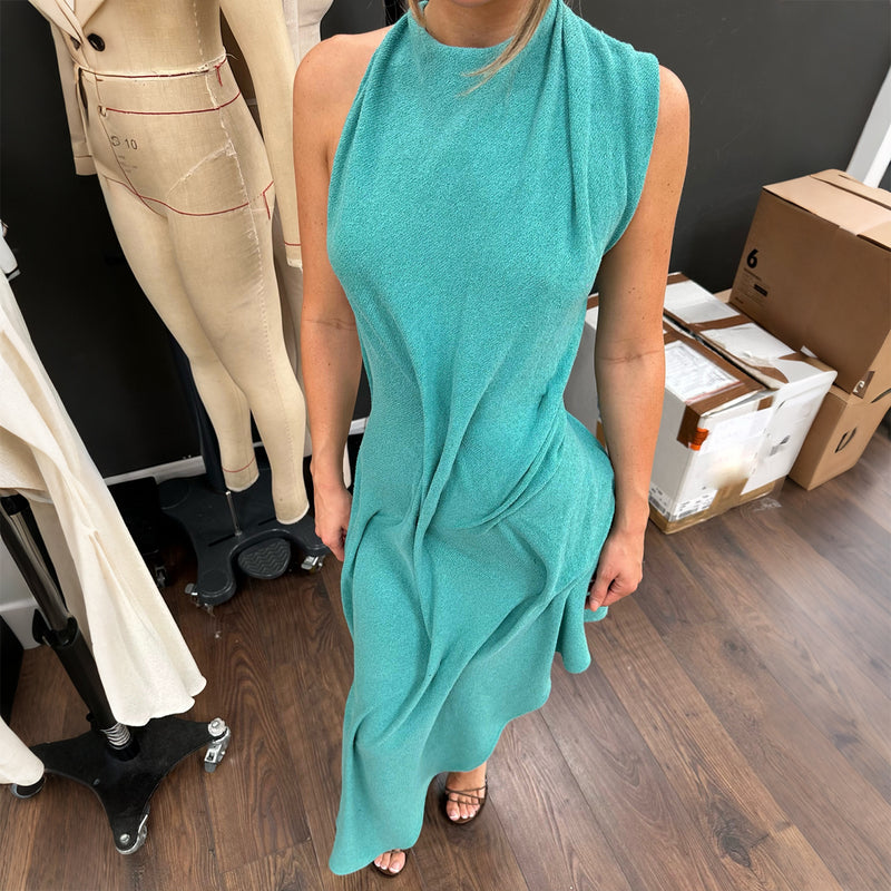 Solid Color O Neck Backless Maxi Dress GZJQ K6D10924A