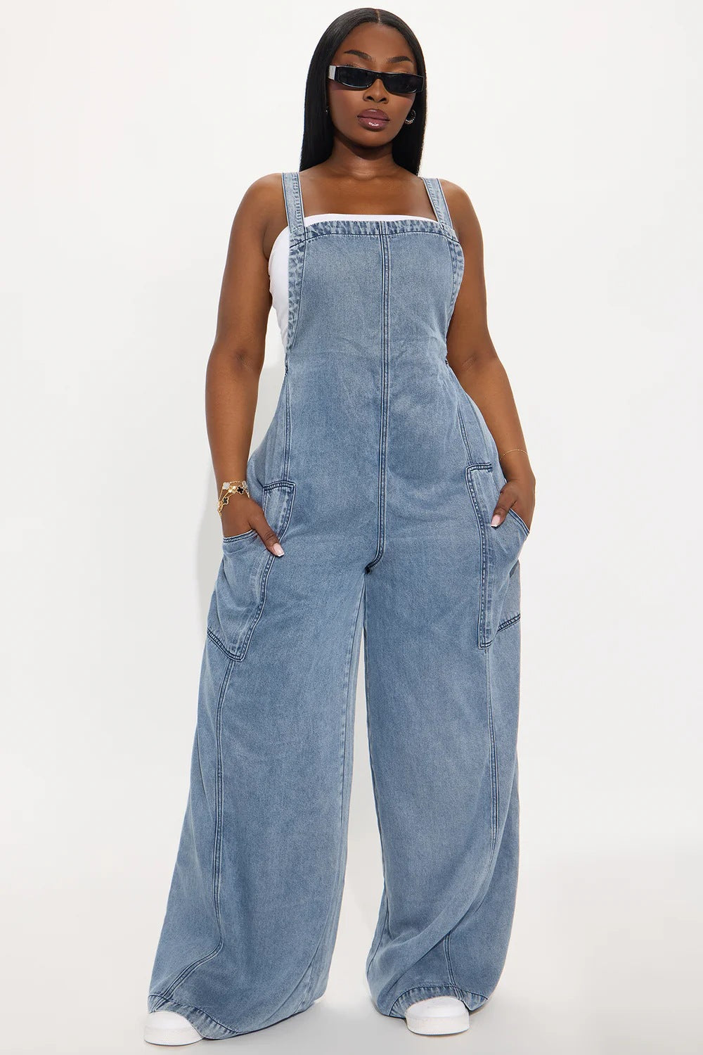Fashion Washed Denim Loose Jumpsuit LX 6076