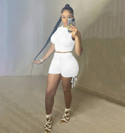 Sexy Sleeveless Ruched Two Piece Shorts Set YIBF 6043