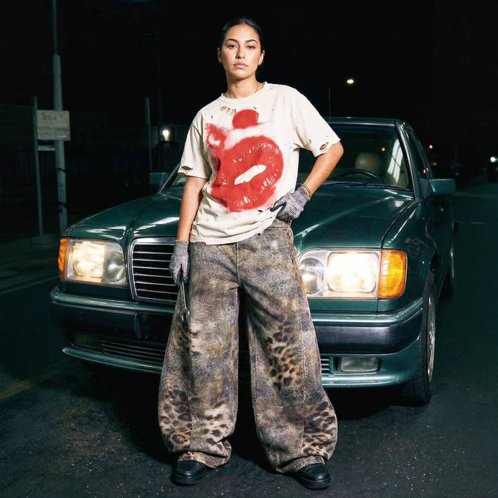 Plus Size Leoaprd Print Wide Leg Jeans GYLN 8674
