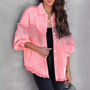 Chain Studded Street Fashion Single Breasted Denim Jacket GYAN 641