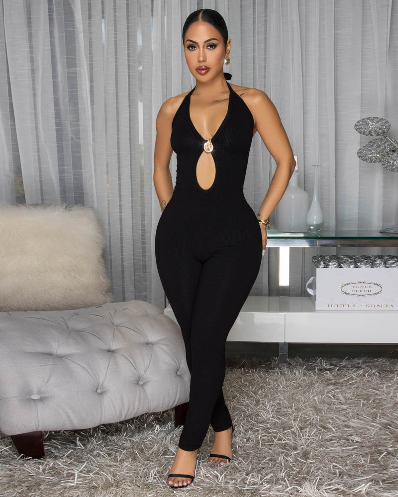 Solid Color Hollow Out Backless Jumpsuit FENF 6056
