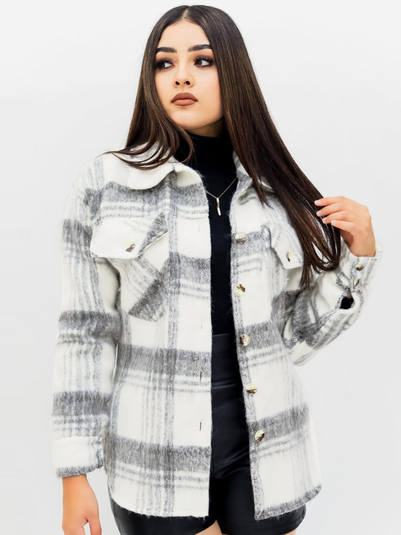 Black White Plaid Print Fashion Coat YH 1040