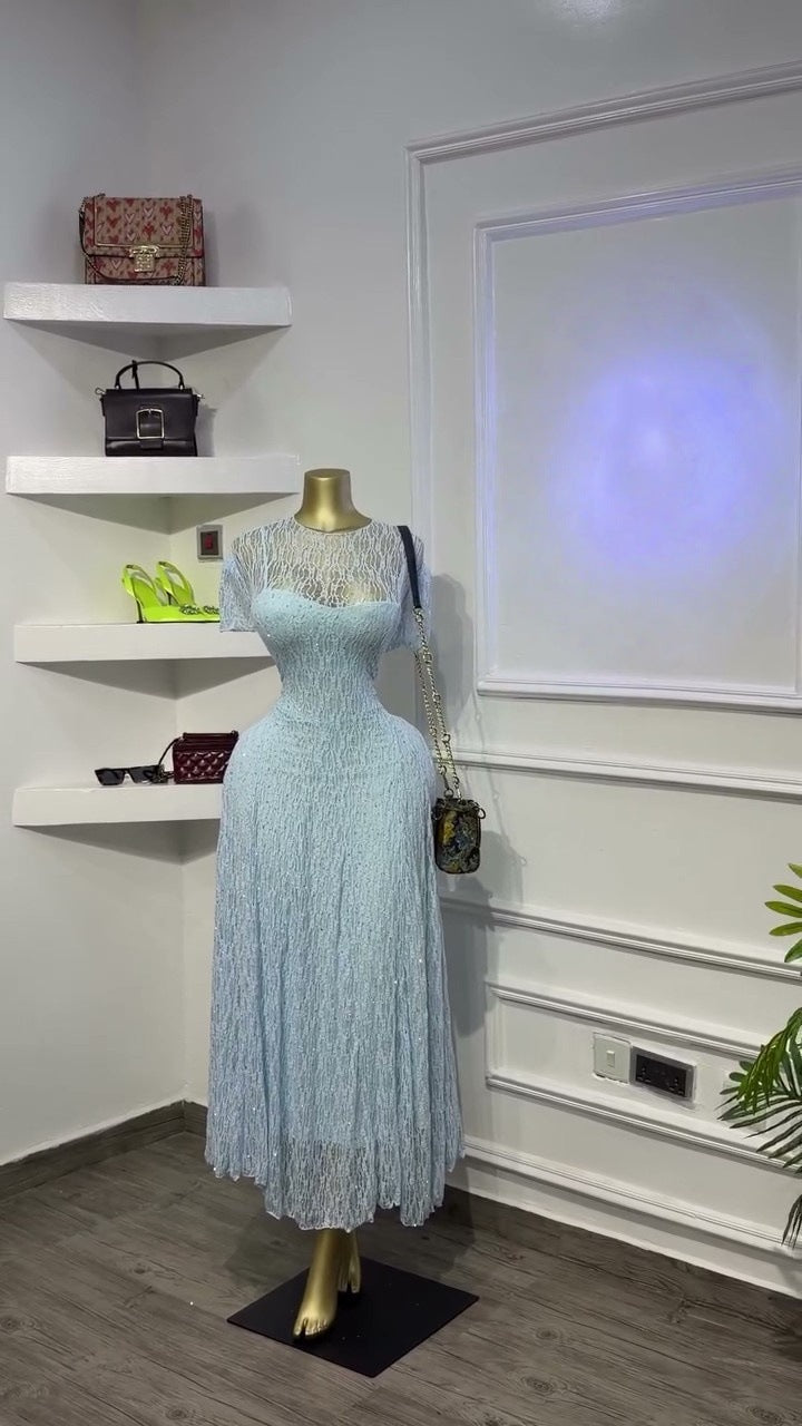 Lace Short Sleeve Slim Maxi Dress GCNE 75767