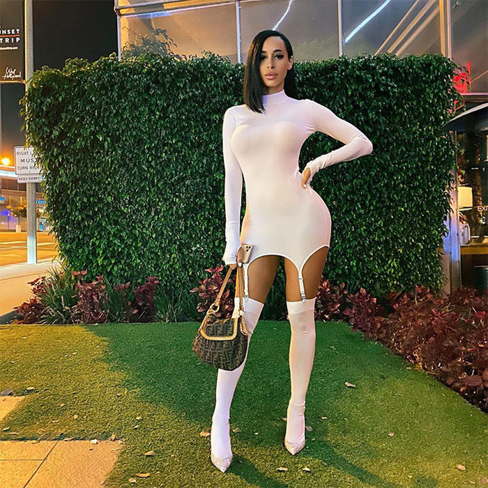 Solid Long Sleeve Sexy Buckle Sock Dress Two Piece Set GYSM W0316