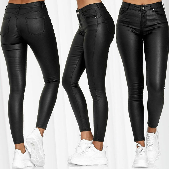 Plus Size Solid color Leather Slim Casual Pants GWTC W0313