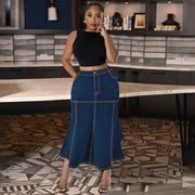 Plus Size Washed Zipper Denim Long Skirt GDAM 218630