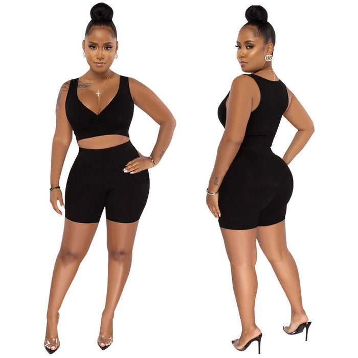 Solid Color Tank Top Shorts Two Piece Set YF 10392