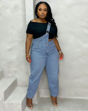 Plus Size Irregular Single Shoulder Denim Jumpsuit GYLN 8368