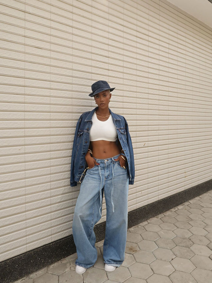 Casual Tie Up Washed Straight Jeans GYLN 0172