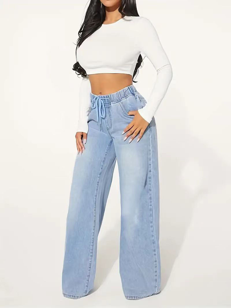 Drawstring Loose Wide Leg Jeans GSMF JQ2402