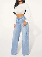 Drawstring Loose Wide Leg Jeans GSMF JQ2402