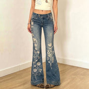 Floral Embroidery Micro Flare Jeans GPKJ MR49336