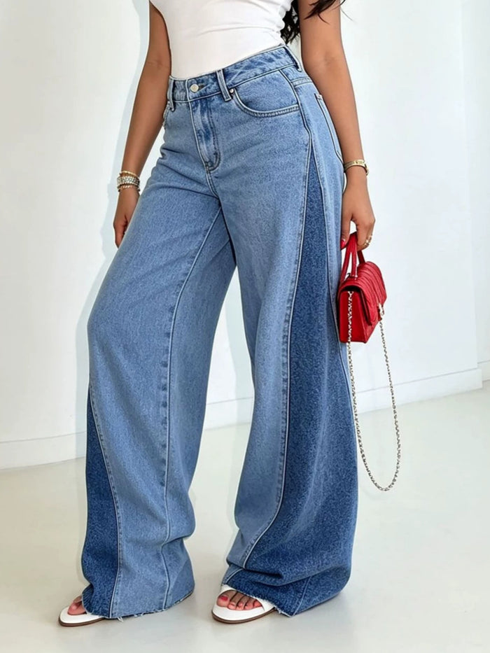 Two Tone Spliced Low Rise Jeans GYLN 5047