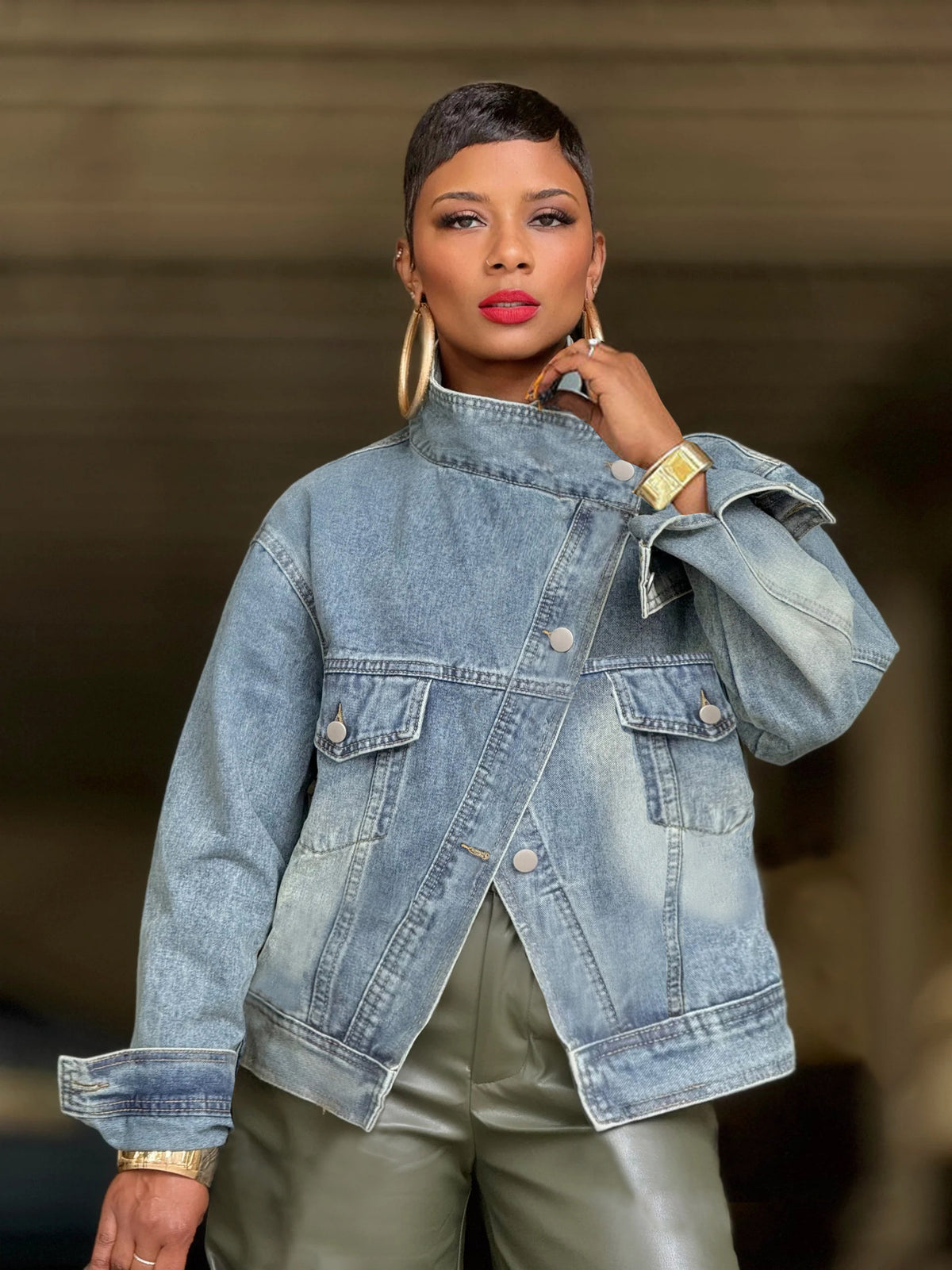 Stand Collar Denim Jackets GYLN 8755