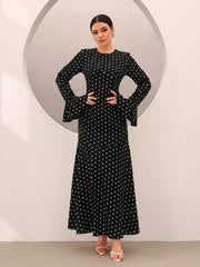 Polka Dot Print Long Sleeve Maxi Dress GSRX 986