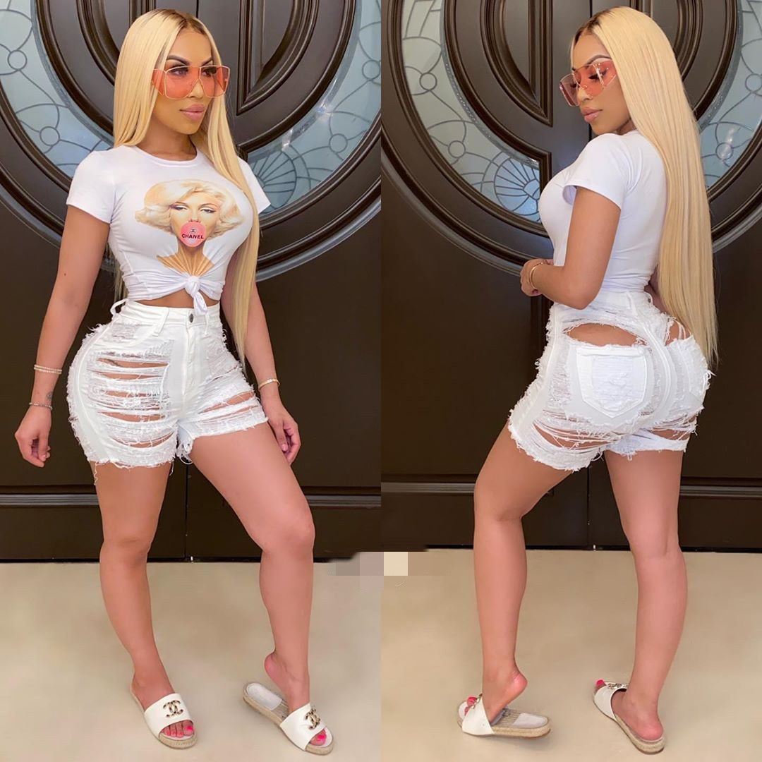 Denim Ripped Hole Skinny Jeans Shorts LSD 8695