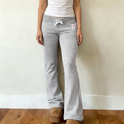 Letter Print Drawstring Micro Flare Pants GPKJ MR46918