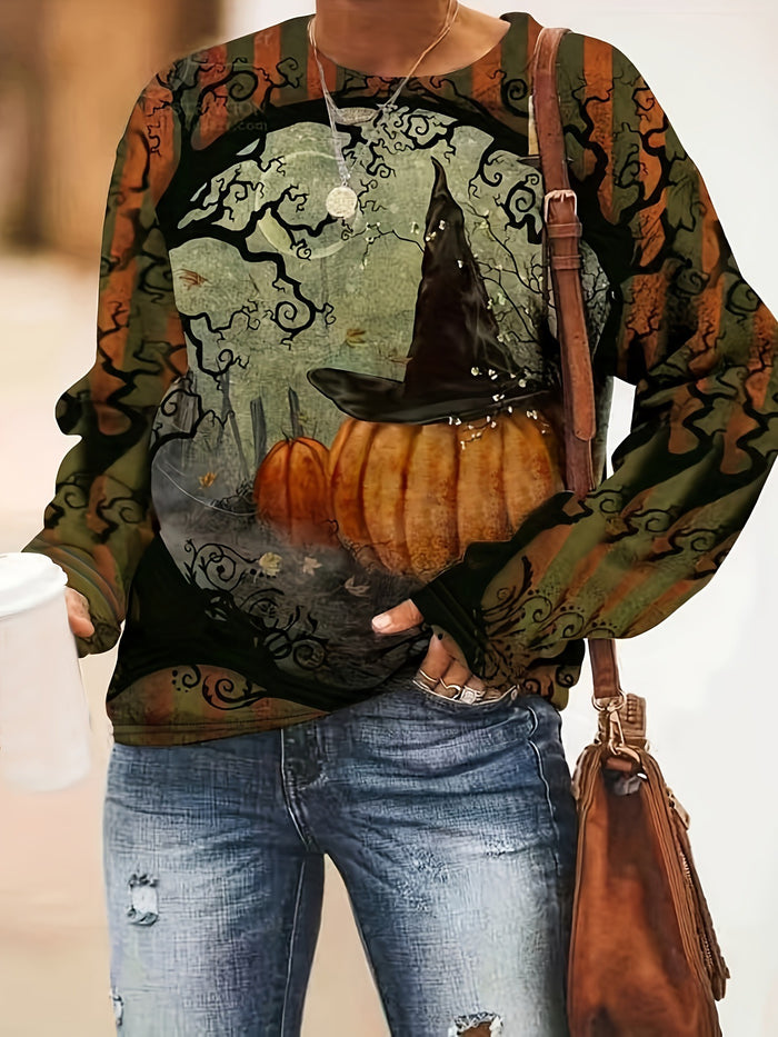 Halloween Print Long Sleeve Casual Sweatshirts SH 390737