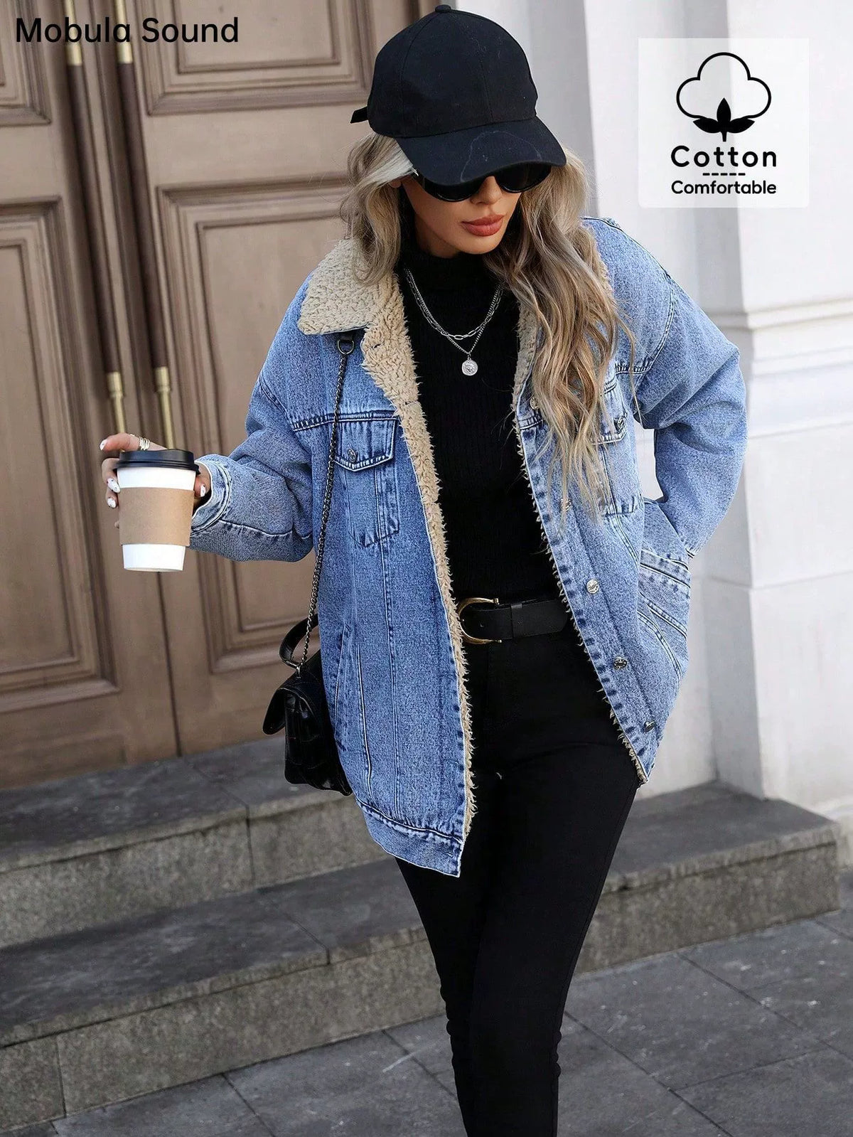 Loose Long Sleeve Fleece Denim Jacket GYXN 20780