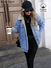 Loose Long Sleeve Fleece Denim Jacket GYXN 20780