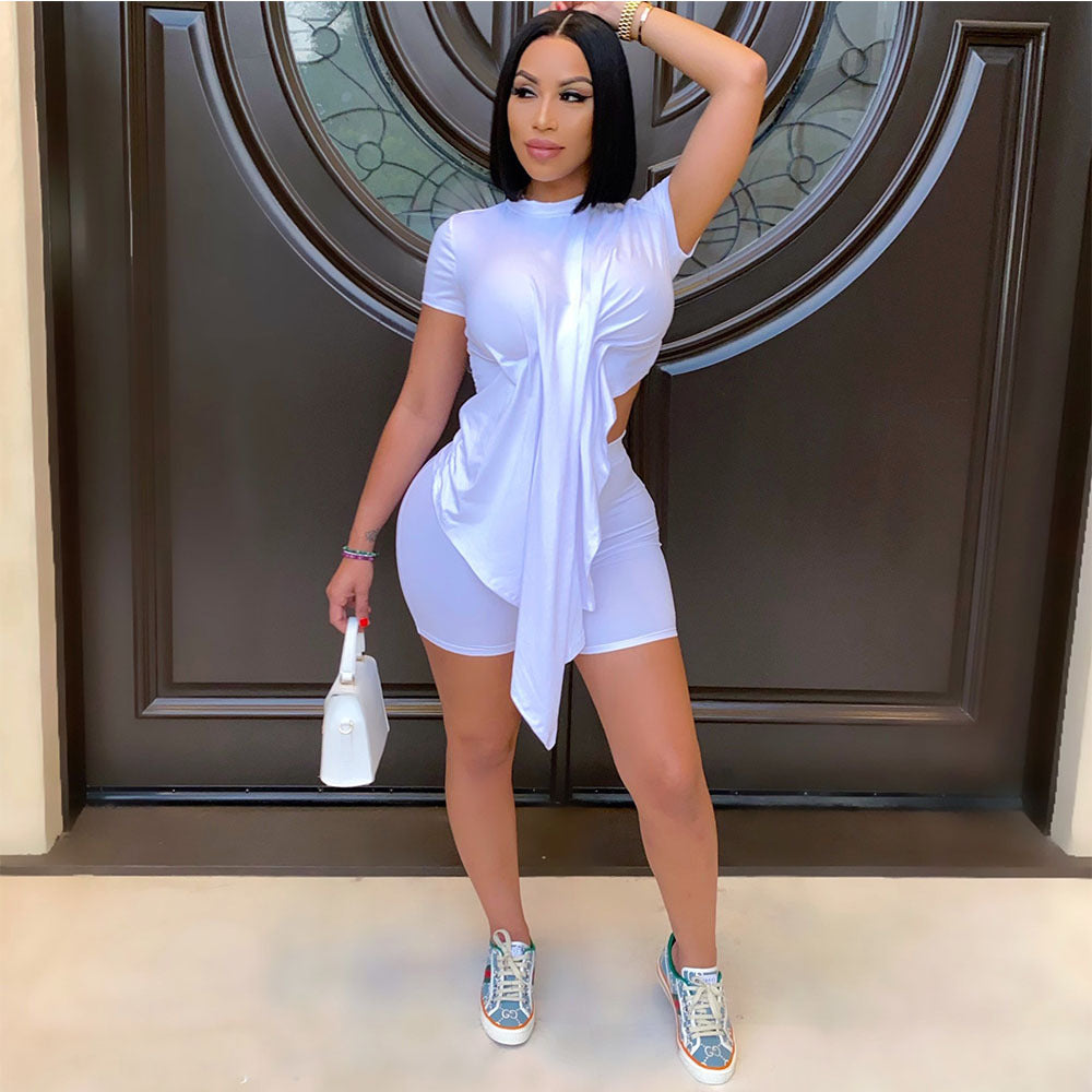 Solid Irregular Top Shorts Two Piece Sets GCNF 0111