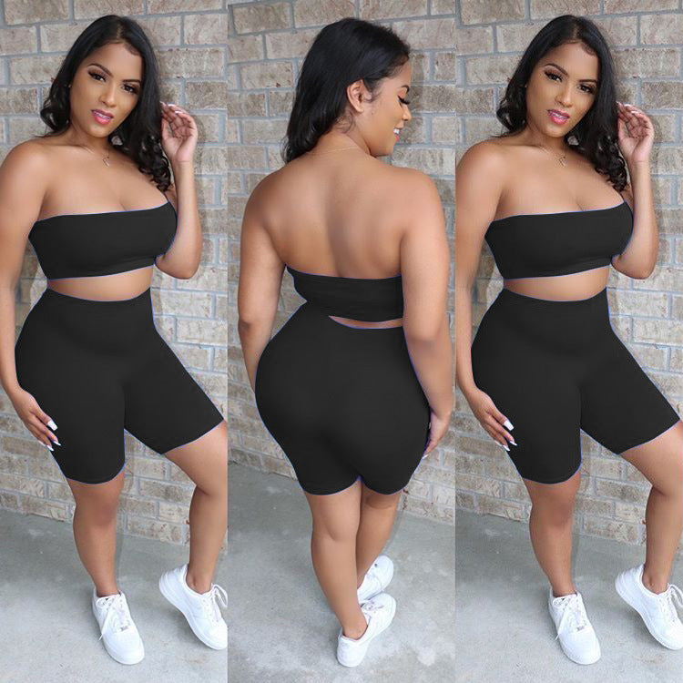 Casual Tube Top Shorts Two Piece Set TR 1028