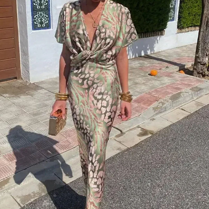 Plus Size Print V Neck Bodycon Dress GHHE 28206