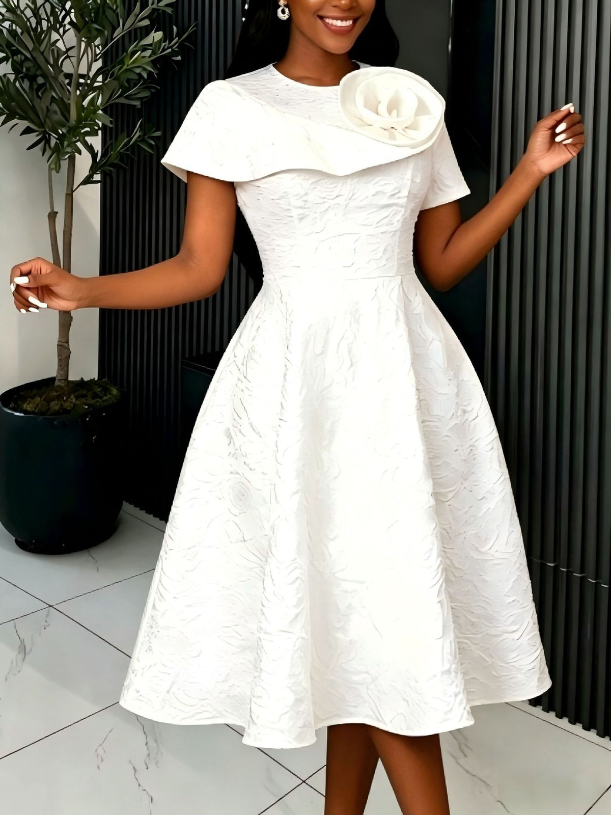 Plus Size Jacquard Short Sleeve Maxi Dress GKEN ADR060334