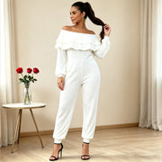 Plus Size One Shoulder Long Sleeve Knits Jumpsuit QMZF 1909